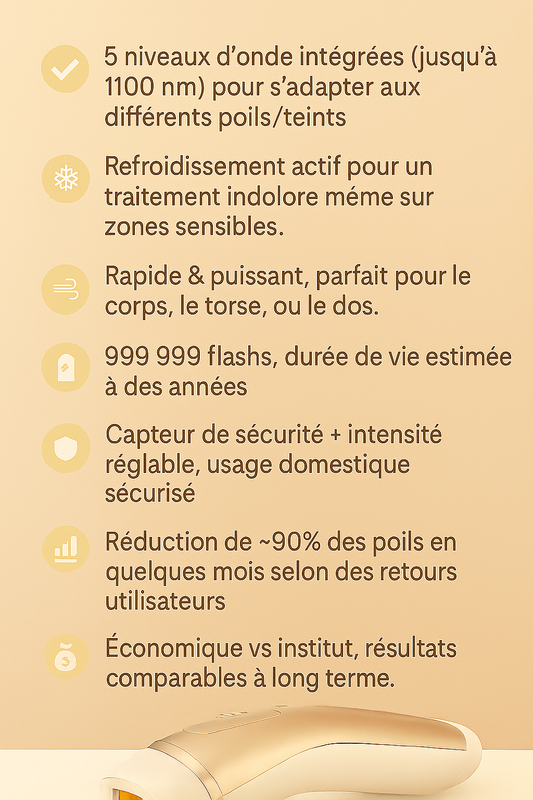 LumenPulses épilateur + Trousse de Rangement + Huile Ralentissante